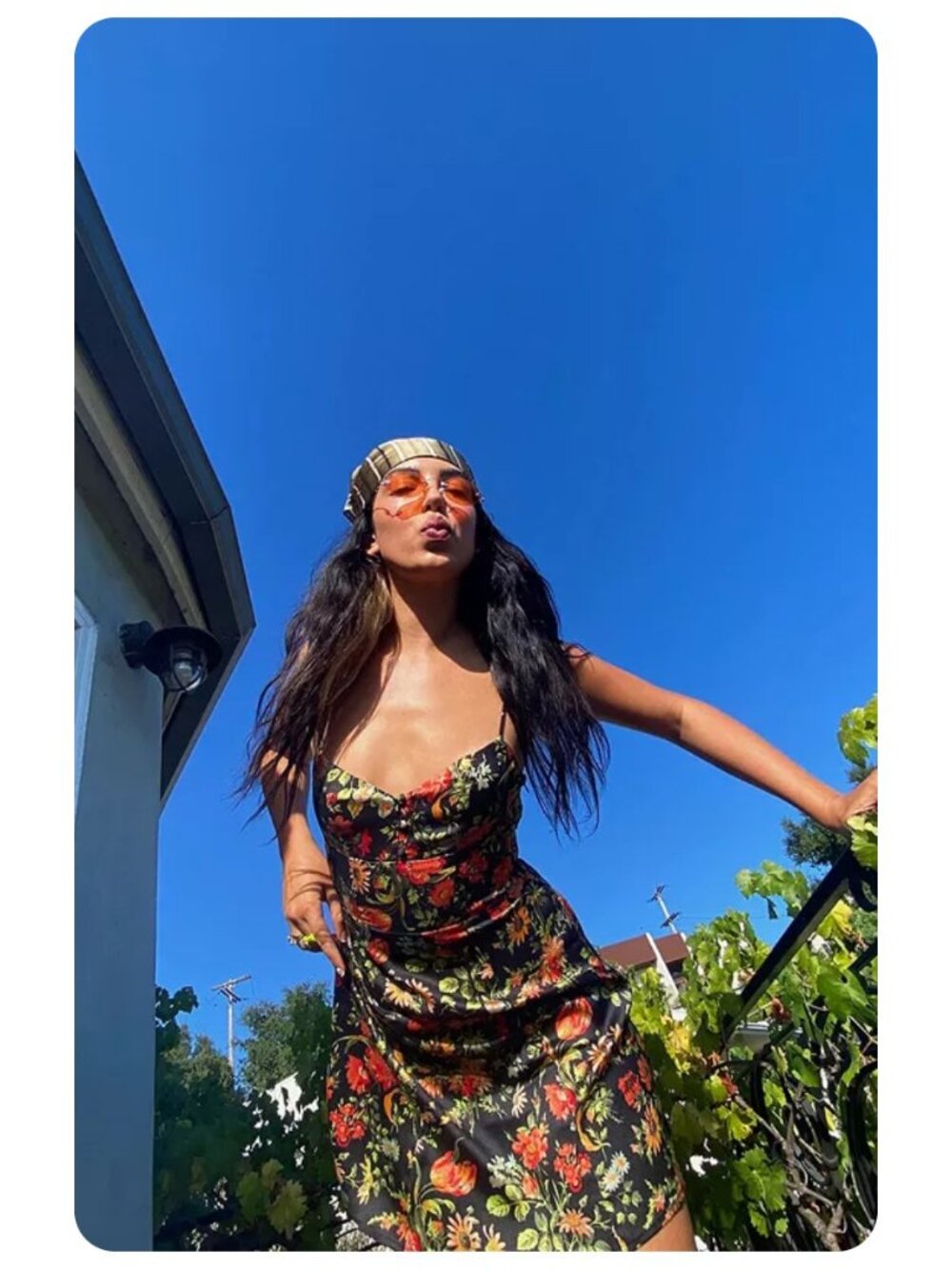 Urban Outfitters Petra Black Floral Satin Spaghetti Strap Mini Dress sz S